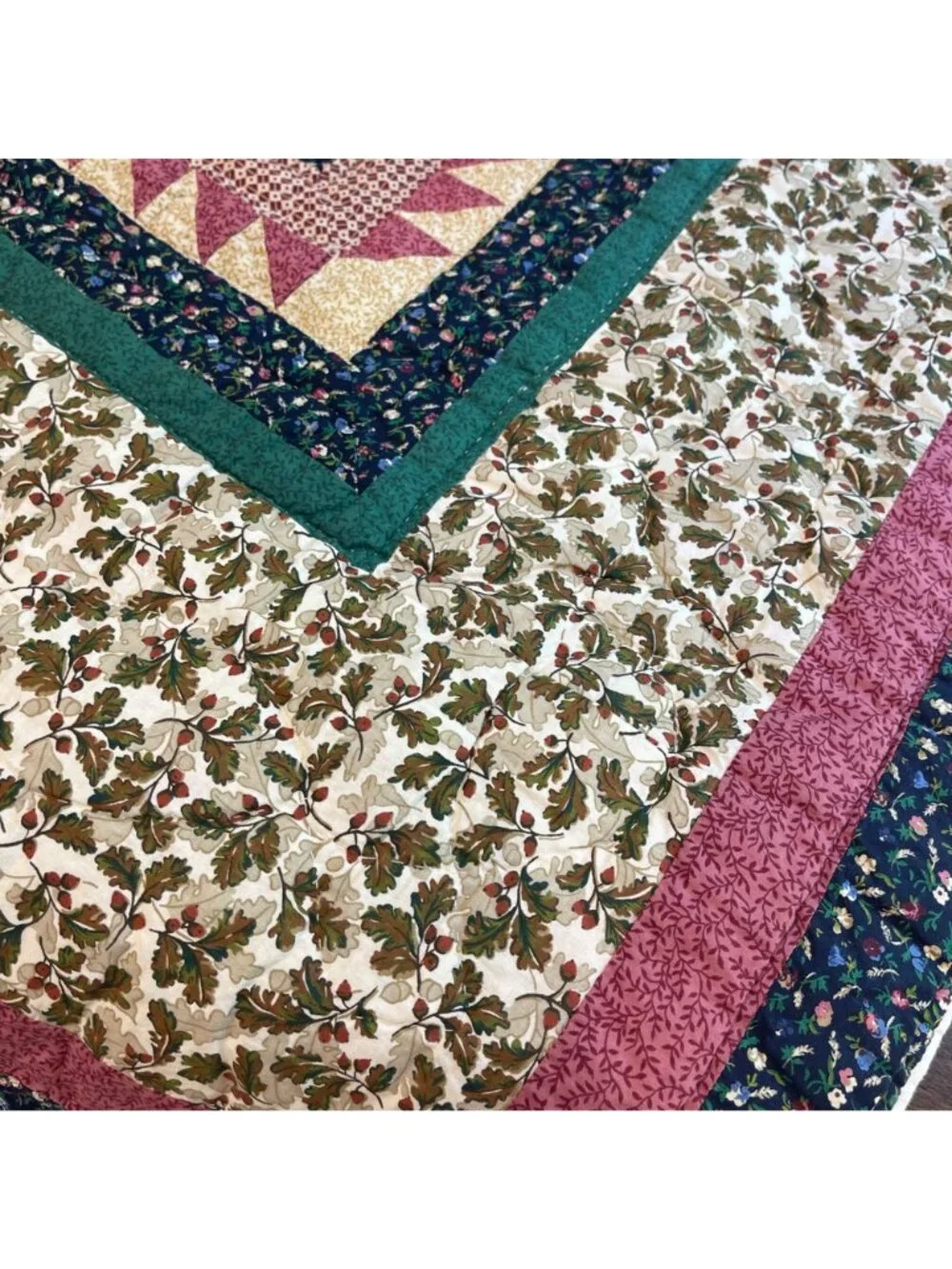 Handmade Stitched Patchwork Quilt Multi Colored Measures Approx 84 in. X 124 in.